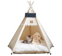 Dog & Cat Teepee Portable Pet Teepee Tents with Cushion and Small Chalkboard 24 Inch Tall Washable Indoor Dog House Puppy Sweet Bed for Pets under 7Kg, Tent