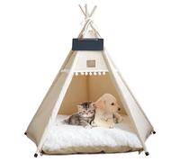 Dog & Cat Teepee Portable Pet Teepee Tents with Cushion and Small Chalkboard 28 Inch Tall Washable Indoor Dog House Puppy Sweet Bed for Pets under 15Kg, Utilisation d'été