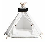 Dog & Cat Teepee Tent Bed,Portable Pet Tent for Small Dogs,Removable & Washable,Indoor Dog House with Cozy Cushion,Cat Teepee for Indoor Cats,Bunny Tent Outdoor (White, M)