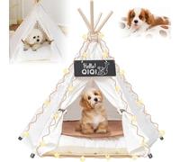 Dog & Cat Teepee Tent, Cotton Thicked Soft Comfort Anti-Slip Cushion, Star String Light, Small Pets Tents House Indoor or Outdoor with Removable Washable Cushion