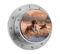 Dog Catching Pheasant Mechanical Kitchen Timer for Cooking 60 Min with Magnetic Backing Loud Alarm,Stainless Steel Wind Up Countdown Timer Cute Egg Timers for Cooking Studying Gaming Classroom Office
