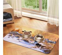 Dog Catching Pheasant Print Pet Feeding Mat For Dogs & Cats Absorbent Waterproof Dog Food Mat Non-Slip Pet Bowl Placemat Quick Dry Floor Protector Leather Tablecloth