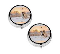 Dog Catching Pheasant Print Pill Box 3 Compartment Medicine Pill Case,Portable for Pocket Or Purse Pill Organizer Decorative Metal Medicine Vitamin Organizer Unique Gift