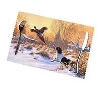 Dog Catching Pheasant Print Premium Oil And Heat Resistant Placemats For Dining Table Set (6-Pack) - 12x18in