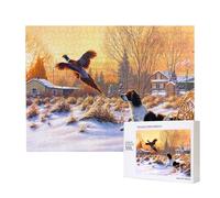 Dog Catching Pheasant Printed,500 Pieces Wooden Jigsaw Family Game Jigsaw Puzzles for Adults Teens Home Decor