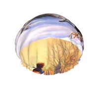 Dog Catching Pheasant Printed,Shower Cap Nightcap Double Layer Waterproof Elastic Bath Cap Reusable Hair Cap