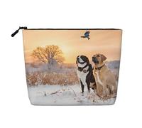 Dog Catching Pheasant Single Layer Linen Like Makeup Bag, Lightweight and Cute, Easy to Use