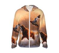 Dog Catching Pheasant Sun Protection Hoodie Jacket Full Zip Upf 50+ Long Sleeve Sun Shirt With Pocket Outdoor, Black, XL