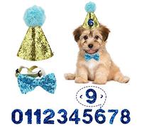 Dog Cats Birthday Cap Kit with Bow Tie Collar - Reusable Blue Pet Puppy Cat Birthday Party Hat Accessories