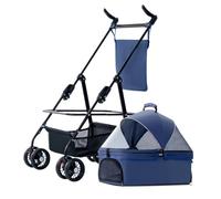 Dog Cats Stroller Folding Pet Cage Jogger Stroller, 4 Wheel Pet Stroller with Storage Pocket Weather Cover, Breathable and Visible Mesh for Small Dogs Suitable for Taking Pets for a Walk or Shopping