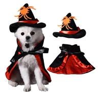 Dog Cats Witch Halloween Costume Cape Suit, Spider Wizard Cloak & Hat for Puppy Cosplay Clothes Apparel, Pets Cute Outfit Dress Up Accessories for Halloween Party Decor