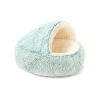 Dog Cave Bed for Small Dogs & Cats - Calming Plush Hooded Pet Bed with Anti-Slip Bottom, Washable Cozy Burrow Sleeping Bag for Puppies, Anxiety Relief & Warmth Longpile+white-green 40cm