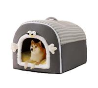 Dog Cave House Self-Warming 2-in-1 Foldable Pet Bed for Cats and Small Medium Large Dogs, Anti Anxiety Soft Warm Dog Removable Cushion Pet Calming Bed (M:60x45x40cm,Grey)
