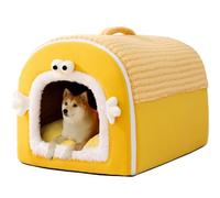 Dog Cave House Self-Warming 2-in-1 Foldable Pet Bed for Cats and Small Medium Large Dogs, Anti Anxiety Soft Warm Dog Removable Cushion Pet Calming Bed (L:75x50x50cm,Yellow)