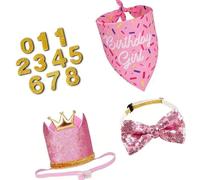 Dog Celebration Costume Set for Dogs, Birthday Crown Hat Bandana Neck Tie and Number Accents for Special Photos Pet Celebration Outfit Dog Portrait Props Cake Smash Accessories Gotcha Day Outfit Pet