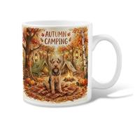 Dog Ceramic Coffee Mug, Autumn Camping Tent Fire Autumn Orange Novelty Work Drinking Mugs with Handle Ideal for Friendship Family Colleague Teachers Sweetheart Staff 11 Oz