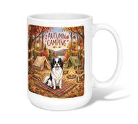 Dog Ceramic Coffee Mug, Autumn Outdoor Tent Campfire Fall Orange Novelty Tea Cup with Handle Ideal for Friends Family Lovers Eldership Senior Co-worker 15 Oz
