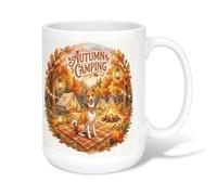 Dog Ceramic Coffee Mug, Autumn Rustic Lantern Tent Autumn Orange Novelty Tea Mug with Handle Ideal for Friends Family Co-worker Lovers Eldership Senior 15 Oz