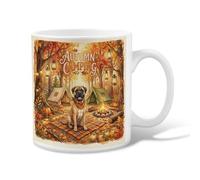 Dog Ceramic Coffee Mug, Autumn Rustic Tent Fire Fall Orange Novelty Hot Chocolate Mug with Handle Ideal for Friends Family Coworkers Teachers Couples Employees 11 Oz