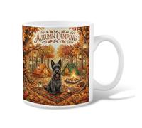 Dog Ceramic Coffee Mug, Autumn Rustic Tent Lantern Autumn Orange Novelty Office Drinking Cup with Handle Ideal for Friends Family Co-worker Lovers Eldership Senior 11 Oz
