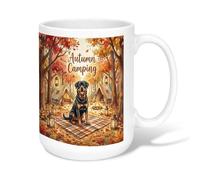 Dog Ceramic Coffee Mug, Autumn Rustic Tent Lantern Autumn Orange Novelty Office Drinking Cup with Handle Ideal for Friendship Family Colleague Teachers Sweetheart Staff 15 Oz