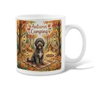 Dog Ceramic Coffee Mug, Autumn Rustic Tent Trees Autumn Orange Novelty Tea Mug with Handle Ideal for Friendship Family Colleague Staff Sweetheart Teachers 11 Oz