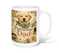 Dog Ceramic Coffee Mug, Rustic Vintage Paw Flower None Green Novelty Hot Chocolate Mug with Handle Ideal for Friends Family Co-Worker Lovers Eldership Senior 15 Oz