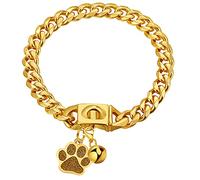Dog Chain Collar 10mm Gold Cuban Link Dog Collar Stainless Steel 18K Gold Dog Chain with Snap Buckle Puppy Collars for Small Dogs(16")