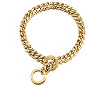Dog Chain Collar Chew Proof, 15mm Thick Heavy Duty Stainless Steel Metal Cuban Link for Small Medium Large Dogs - Gold