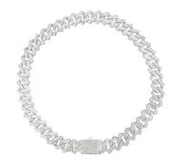 Dog Chain Collar Glitter Diamond Cuban Collar Walking Metal Chain Collar with Design Secure Buckle Pet Metal Link Chain Jewelry Accessories for Small Medium Large Dogs Cats (10Inch, Silver)