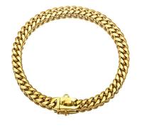 Dog Chain Collars, 14mm Width Diamond Cuban Link Dog Collar, Gold Chain Dog Collar With Secure Buckle, Dog Necklace Metal Cat Chain for Medium Large Dogs Cats for Strong Dog(Gold,14in)
