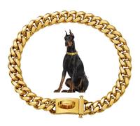 Dog Chain Collars 19mm Thick Gold Metal Dog Collar Stainless Steel Chain with Buckle Strong Heavy Duty Necklace Collar Pet for Small Medium, Large Dogs