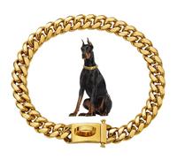 Dog Chain Collars 19mm Thick Gold Metal Dog Collar Stainless Steel Dog Chain with Buckle Strong Heavy Duty Dog Necklace Collar Pet Collar for Small Medium,Large Dogs,Metal Dog Collar
