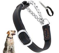 Dog Chain Collars, Anti-Escape Leather Chain Dog Collar with Stainless Steel Chain, No Pull Adjustable Functional Dog Collar for Medium Large Dogs, Black