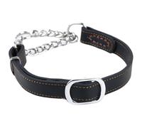 Dog Chain Collars, Anti-Escape Leather Chain Dog Collar with Stainless Steel, No Pull Adjustable Functional Collar for Medium Large Dogs, Black