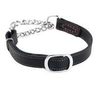 Dog Chain Collars, Anti-Escape Leather Chain Dog Collar with Stainless Steel, No Pull Adjustable Functional Collar for Medium Large Dogs, Black