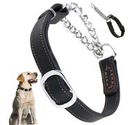 Dog Chain Collars, Anti-Escape Leather Chain Dog Collar with Stainless Steel, No Pull Adjustable Functional Collar for Medium Large Dogs, BlackHOME Decor