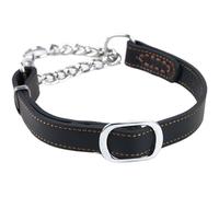 Dog Chain Collars, Anti-Escape Leather Chain Dog Collar with Stainless Steel, No Pull Adjustable Functional Collar for Medium Large Dogs, Black