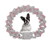 Dog Chain Collars, Diamond Metal Cuban Link Dog Collar,15mm Wide Bling Sparkly Puppy Necklace for Small Medium Large Pet Dogs Cats Silver Pink(10 inch)