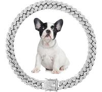 Dog Chain Collars, Diamond Necklace Metal Choke Cuban Link Dog Collar, 13mm Wide Pet Jewelry For Puppy Small Medium Large Dogs Cats Silver (12inch)