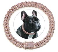 Dog Chain Diamond Cuban Collar Walking Metal Chain Collar with Design Secure Buckle, Pet Cat Cuban Collar Jewelry Accessories