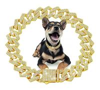 Dog Chain Diamond Cuban Collar Walking Metal Chain Collar with Design Secure Buckle, Pet Cat Cuban Collar Jewelry Accessories