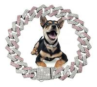 Dog Chain Diamond Cuban Collar Walking Metal Chain Collar with Design Secure Buckle, Pet Cat Cuban Collar Jewelry Accessories