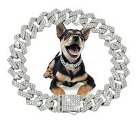 Dog Chain Diamond Cuban Collar Walking Metal Chain Collar with Design Secure Buckle, Pet Cat Cuban Collar Jewelry Accessories