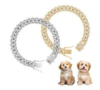 Dog Chain Necklace, Cuban Link Dog Collar, 12.5mm Wide Metal Pet Necklace for Large Medium Small Dogs Cats (Gold/Silver,10 Inch)