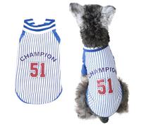 Dog Champion Basketball Clothes Mr. 51 Points MVP Player Striped Pattern Vest Hoodie Shirt Pullover Boy Girl Cute Outfit (Blue, X-Small)