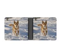 Dog Chasing in The Snow Wallet Bifold Passcase Slim Wallet Leather Compact Credit Card Holder Front Pocket Cash Purse