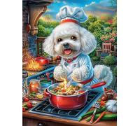 Dog Chef Cooking in Magical Forest 300 Piece Premium Jigsaw Puzzle Fairy Tale Cute Animal Adult Jigsaws Brain Training Hobby Home Decor Winter Gift Unique Shaped Recycled Material 300 PCS