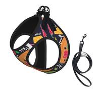 Dog Chef Pizza Printed Harness And Leash Set,Adjustable,Breathable Soft,Step-In Mesh Pet Vest Harness With Reflective Strip