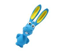 Dog Chew Toy - Natural Latex Squeaky Animal Teether | Long Ear Puppy Training Plaything | Teeth Cleaning Companion Hippo Green Blue Size 17cm